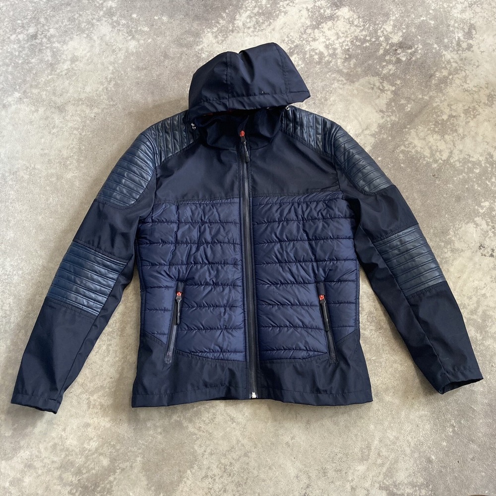 RNT23 by Ron Tomson Hooded Puffer Jacket Men's M Navy Quilted Full Zip Coat